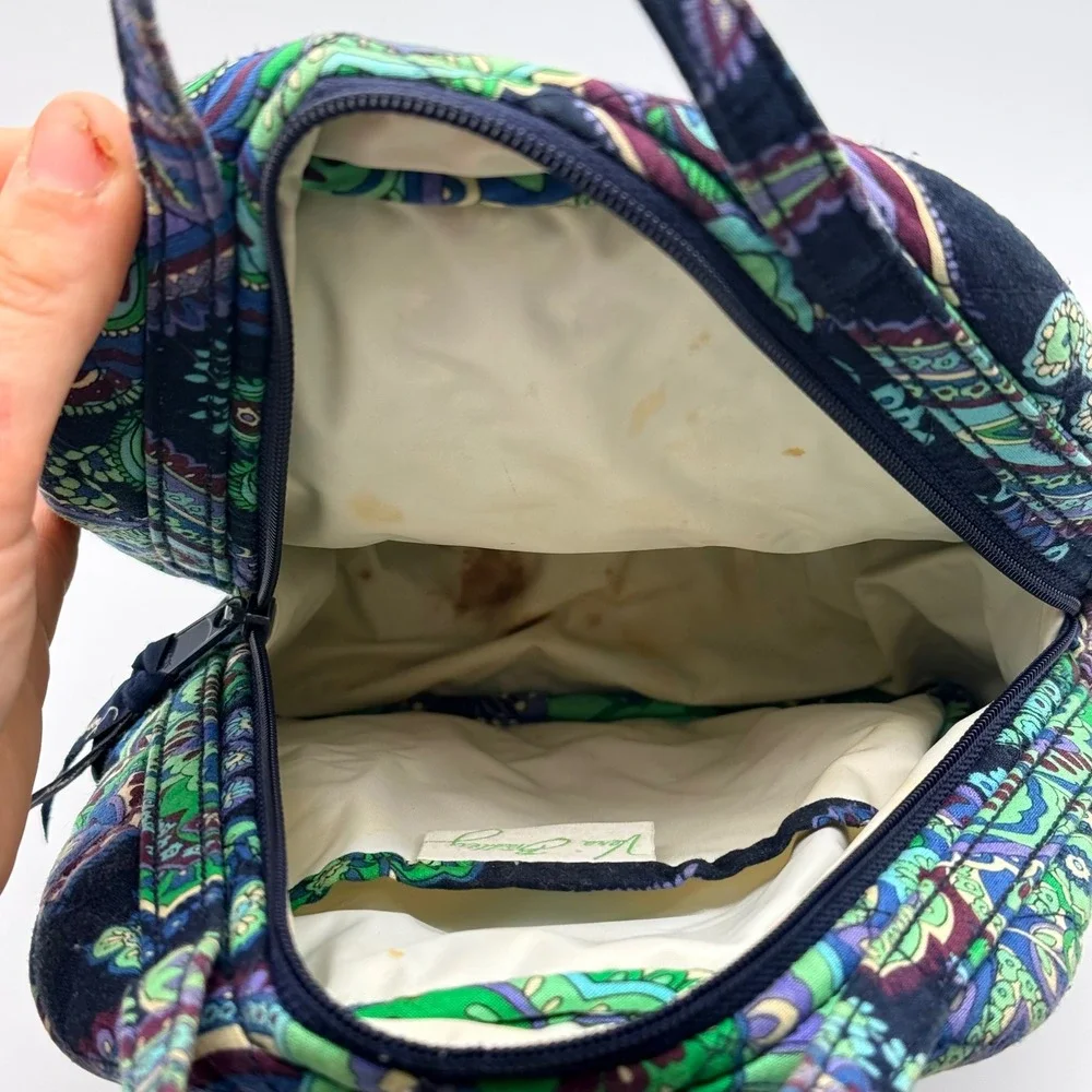 Vera Bradley Blue Green Paisley Quilted Lunch Bag Tote Zip Closure Floral